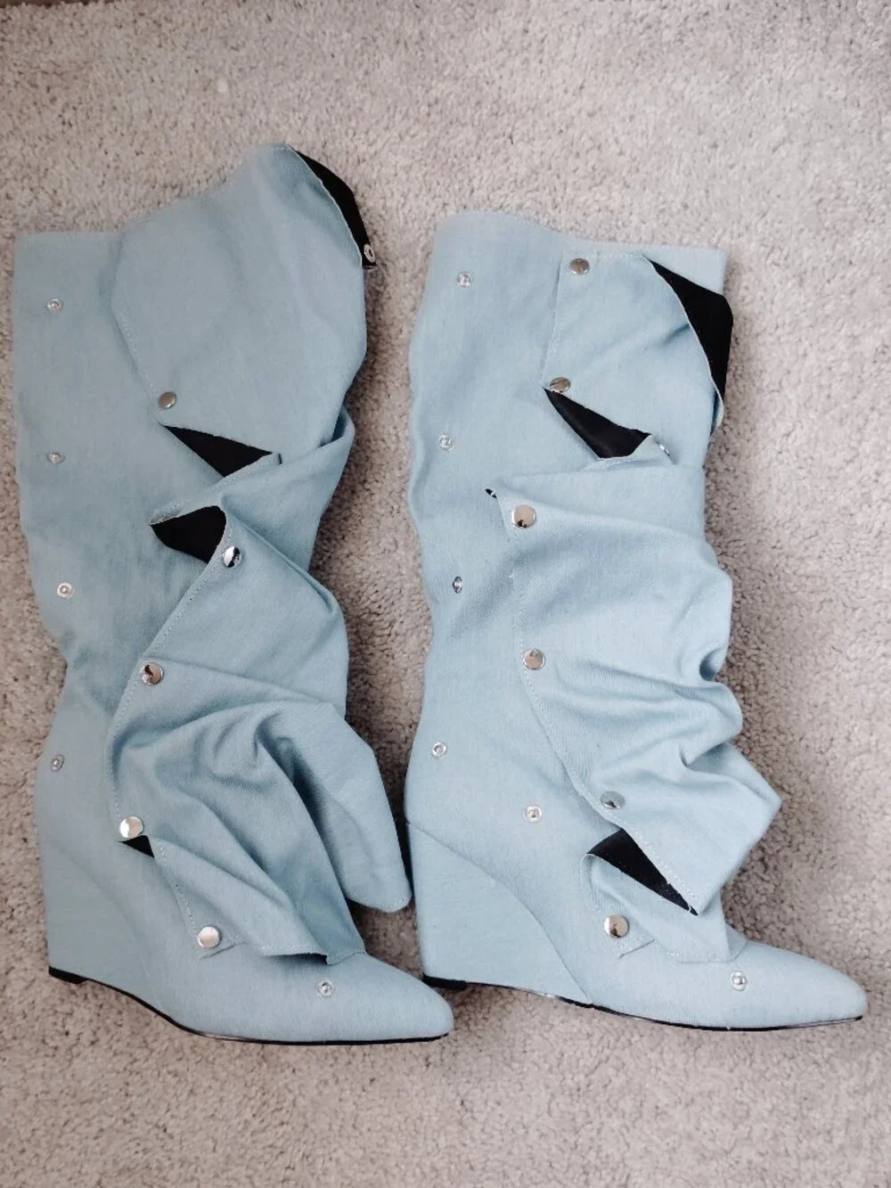 Denim wedge boots